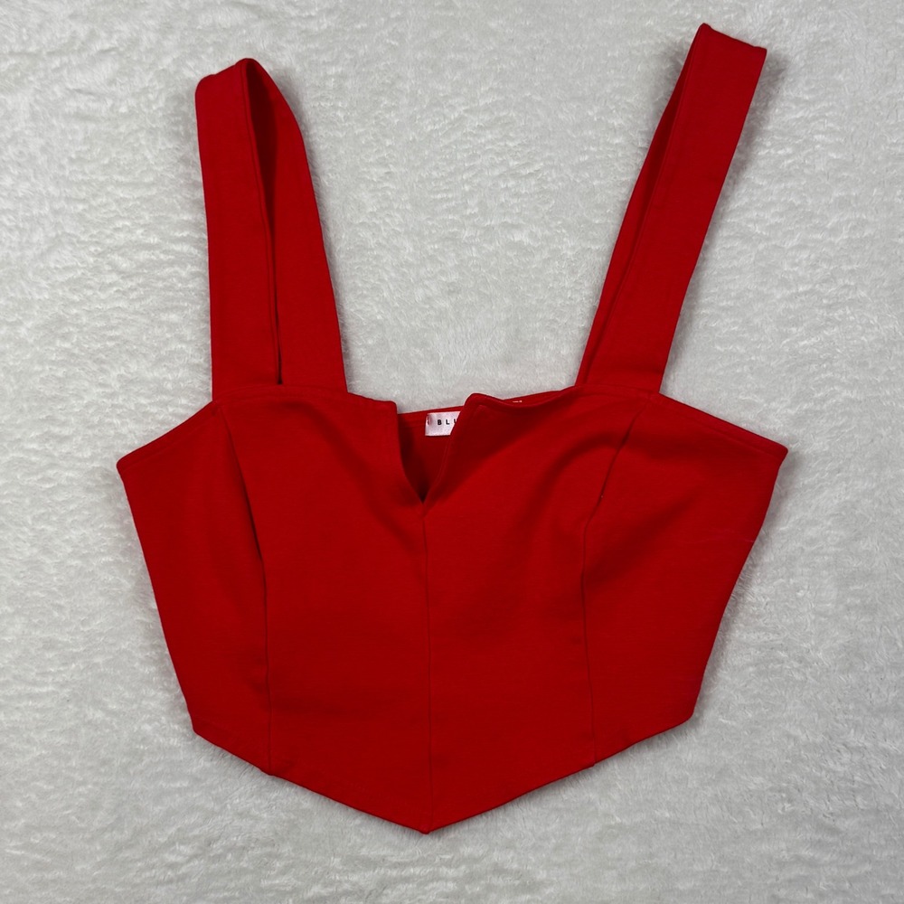 Blue Blush Crop Top Womens Small Red Coquette Bustier Corset Style‎ V-Neck